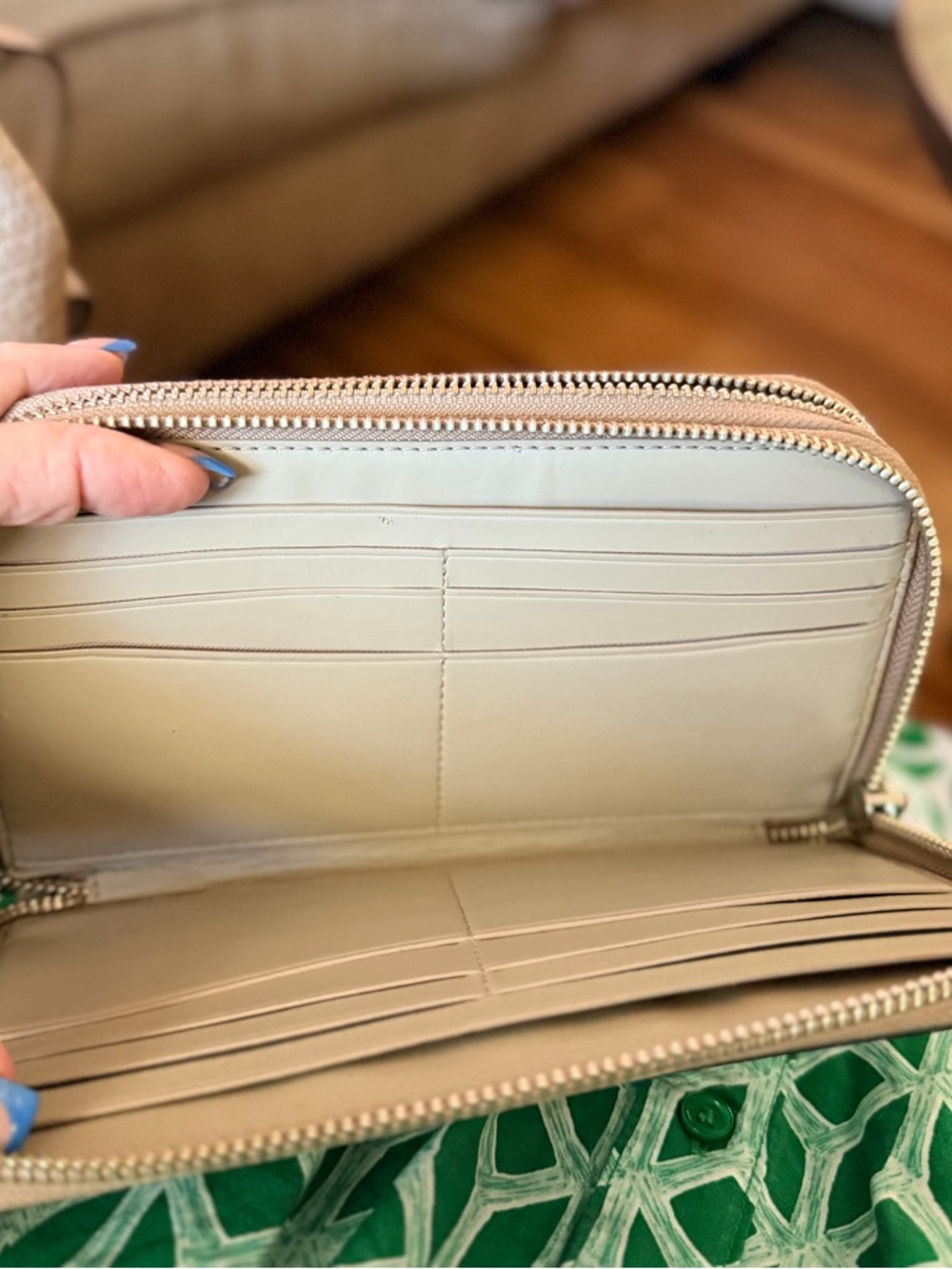 Coach Zip Around Wallet in Beige with Gold Hardware